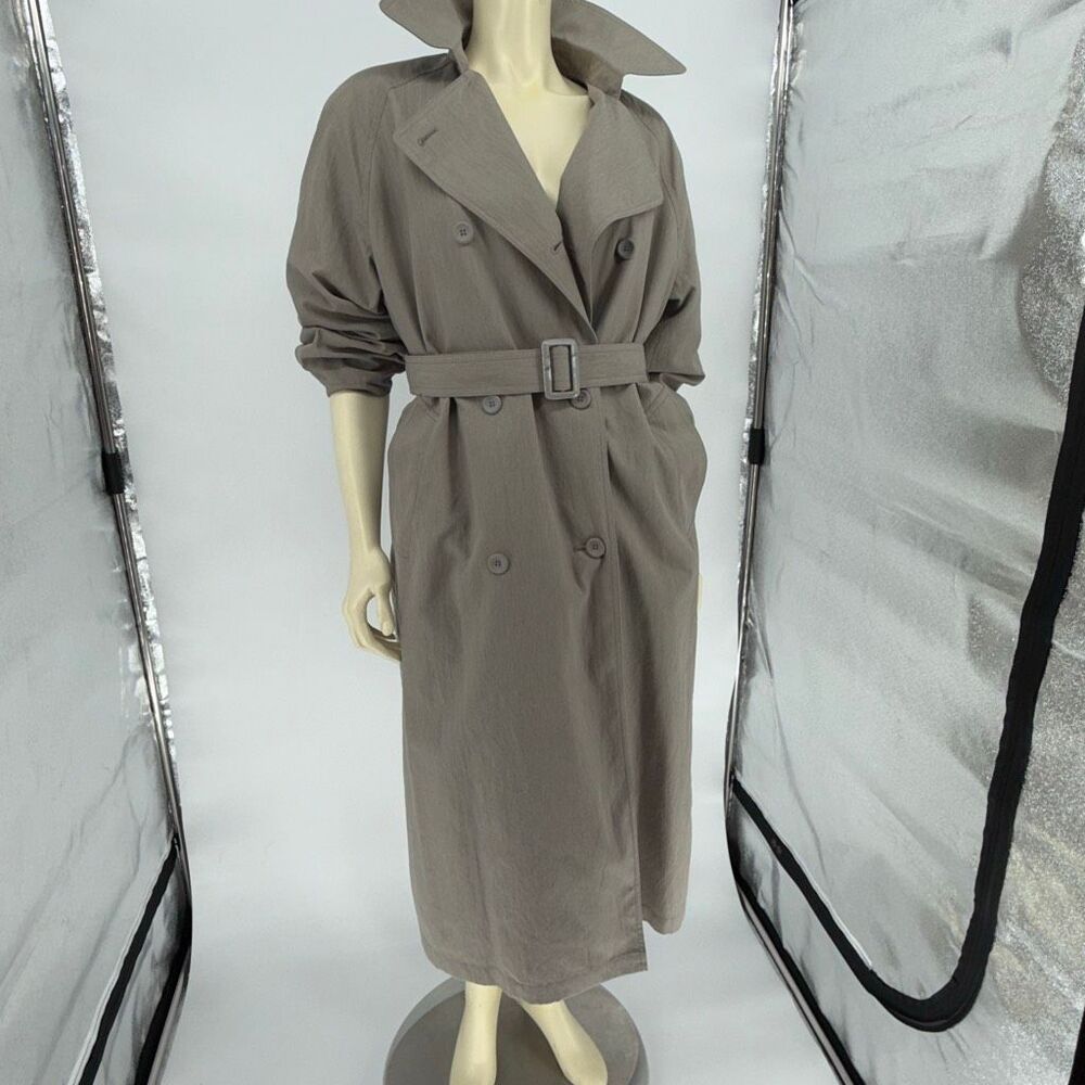 Vintage London Fog Trench Coat 8 Petite Taupe‎ Double Breasted Zip Out Liner